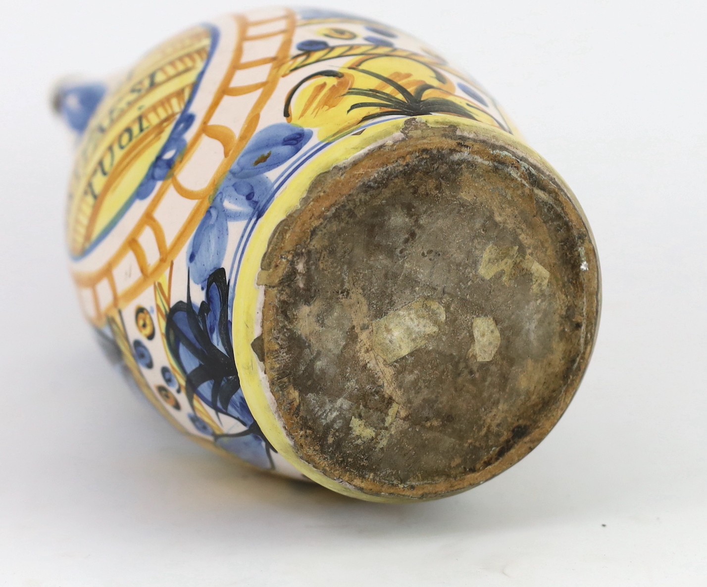 An Italian maiolica jug (boccale), probably Montelupo, 18th/19th century, 24.5cm high, minor damage